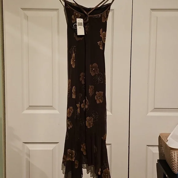 Rampage Brown Floral Midi Dress | Cowl Neck | Ruffle Hem | NWT | Size S - Picture 5 of 5